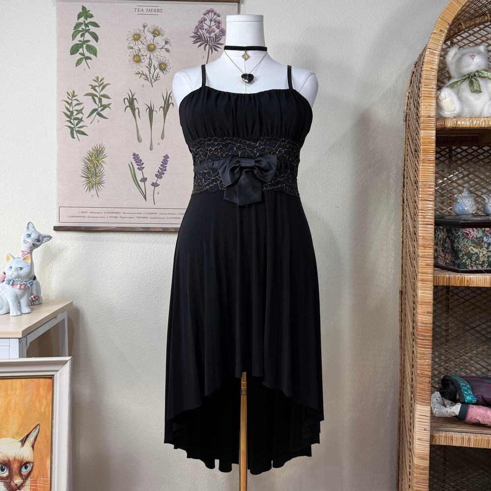 90s Y2k Lace Bow Babydoll Formal Dress Whimsigoth Romantic Goth Witchy Sexy M L